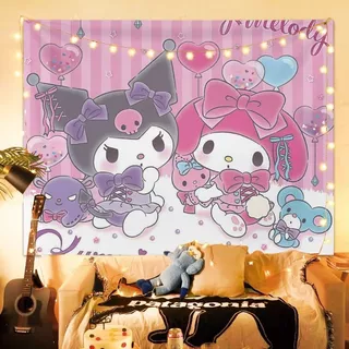 Sanrio KUROMI Healing พื้นหลังผ้า Tapestry น่ารักสาวหัวใจตกแต่งผนังผนังผ้าห้อง KUROMI