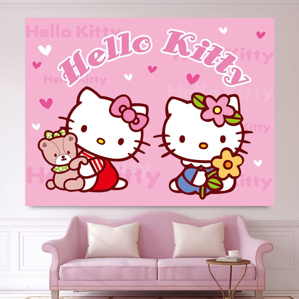 Hello Kitty น่ารัก Hello Kitty สาวหัวใจพื้นหลังผ้าห้องพักหอพักห้องนอนแต่งตัวตกแต่งข้างเตียงแขวนผ้า