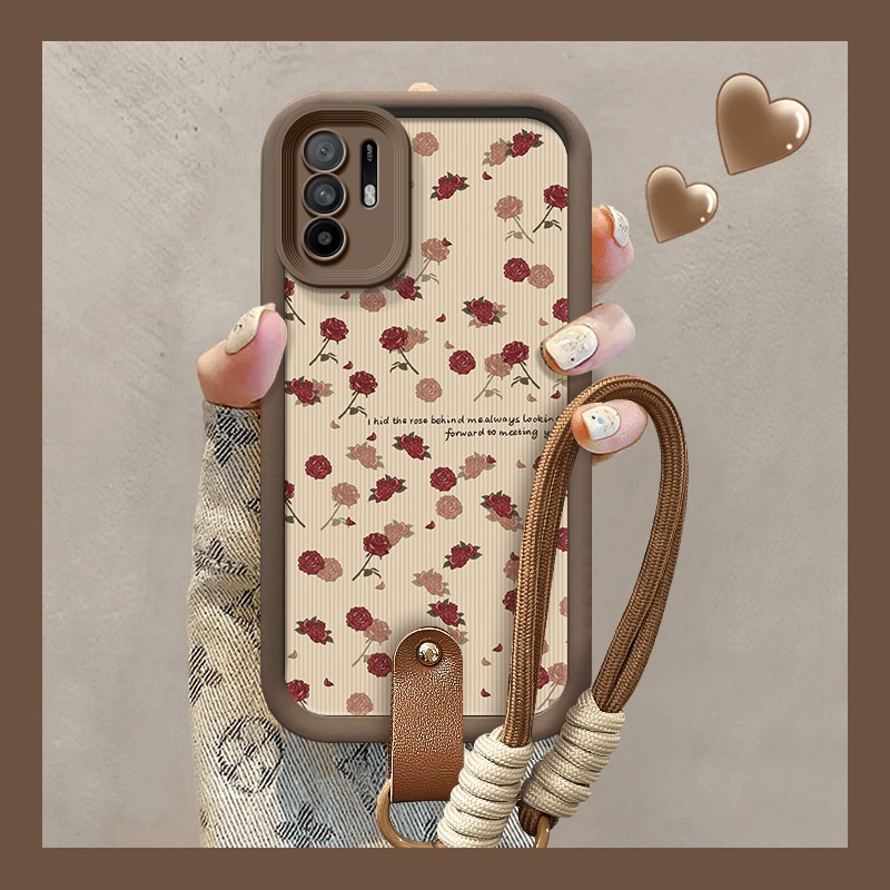 เคสซิลิโคนนุ่มการ์ตูนหนังเคสโทรศัพท์สายคล้องมือเคสป้องกันโทรศัพท์เหมาะสําหรับ OPPO A95 5G/F19 Pro +/ Reno 5Z 5G/A94 5G/Reno 6Z 5G