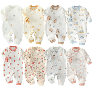 ผ้าฝ้าย 100% ทารก ชุดจั๊มสูท ชายหญิงแขนยาวชุดนอนคลานสูท