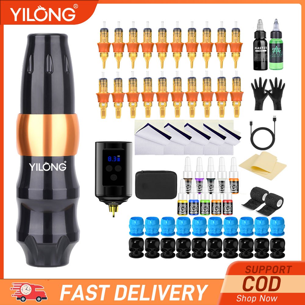 Yilong Wireless Tattoo Complete Kit 3.5 มม.จังหวะ Coreless มอเตอร ์ 20 หมวกเข ็ ม 1200mAh