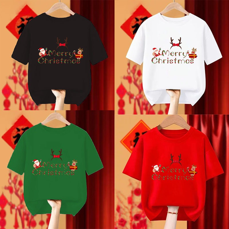 :ขายร้อน เสื้อคริสต์มาส Casual Merry Christmas T-Shirt เสื้อสีแดงคริสมาส Xmas Santa Claus Tee ซานตาคลอส Tops Tee#SD31