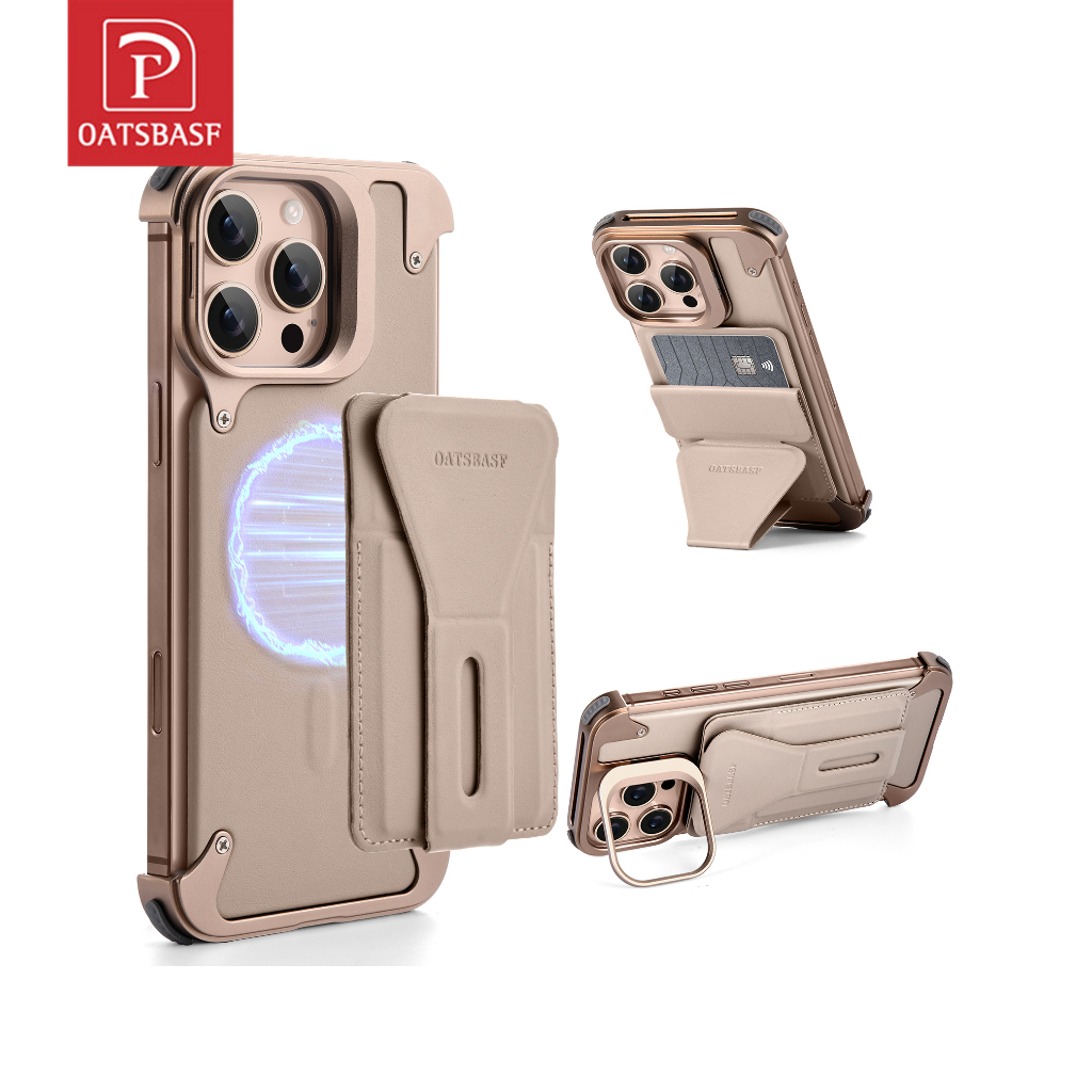 Oatsbasf กรอบโลหะ เคสโทรศัพท์ สําหรับ iPhone 16 Pro / 16 ProMax ฝาครอบกันกระแทก พร้อมเคสการ์ดแม่เหล็ก