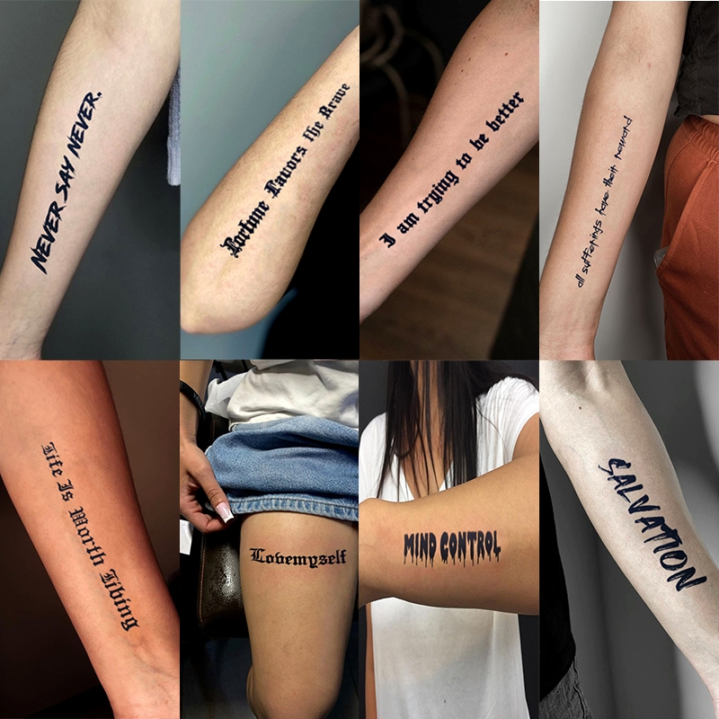 Never Say Never English Buds Tattoo Sticker รอยสักชั่วคราว,สุดท้ายถึง 15 วันเทคโนโลยีใหม่ Magic กันน้ํากึ่งถาวรสติกเกอร์