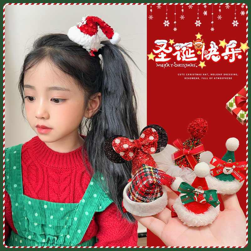 กิ๊บติดผมหมวกโค้งสีแดงใหม่สําหรับคริสต์มาสน่ารักส่วนบุคคลแฟชั่นและเรียบง่าย หมวก สําหรับเด็กผู้หญิง