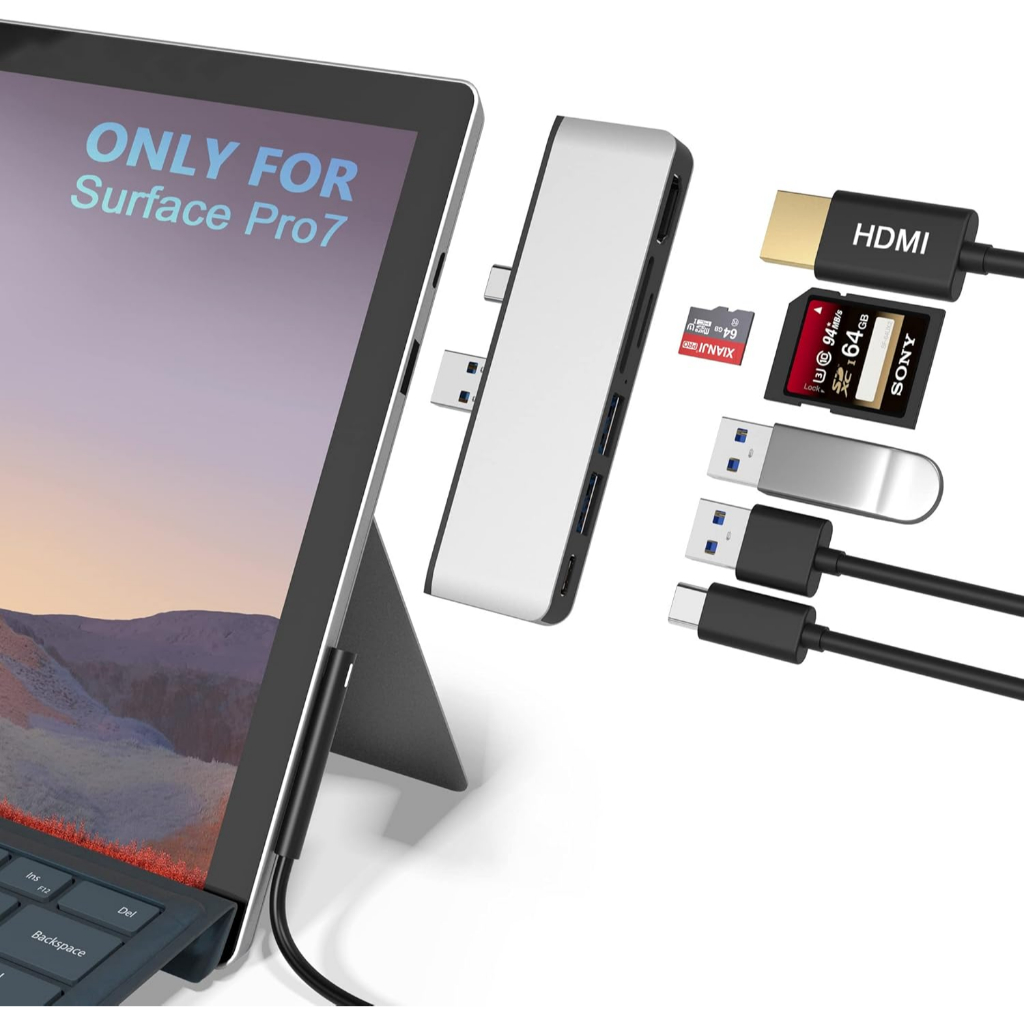 Surface Pro 7/7+ Hub dock พร้อมอะแดปเตอร์ HDMI 4K USB 3.0 SD/TF Card Reader Converter สําหรับ Microsoft Pro7+/7
