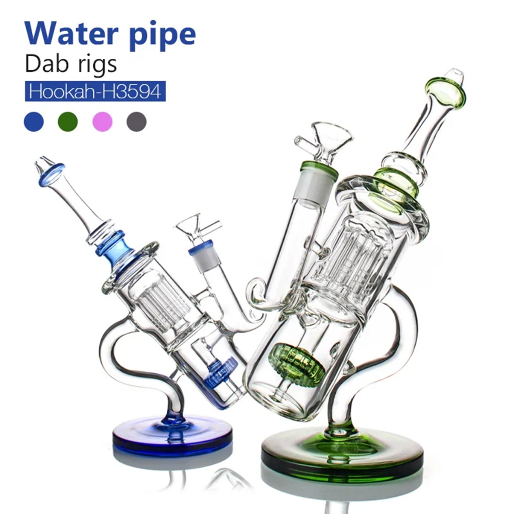 บ้องแก้ว รีไซเคิล 9.8 นิ้ว Dab Rigs Ash Catcher ท่อน้ำบองแก้วหนา Bongs Bubbler พร้อมชามแก้ว 14 มม. บ้อง H3594