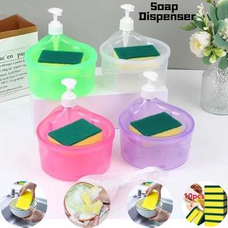 Round Shape Dishwashing Soap Pump Liquid Soap Dispenser with Free Sponge Soap Container Dishwasher Dispenser