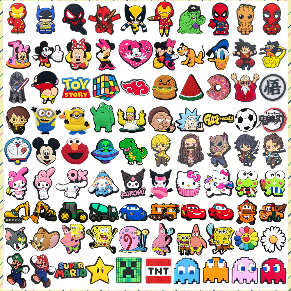 การ์ตูน Jibbitz 1pcs Disney, Marvel, Sanrio Crocs รองเท้า charms PVC อุปกรณ์เสริมสวนรองเท้าตกแต่ง DIY รองเท้าแตะที่ถอดออกได้รองเท้าหัวเข็มขัดเด็ก X-mas ของขวัญ