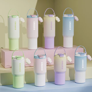 RAINBOW CUP จัดส่งจากท้องถิ่น🚚ถ้วยเก็บอุณหภูมิ ถ้วยน้ําถ้วยกาแฟฟางแบบพกพา 304 สแตนเลส สไตล์เรียบง่าย 600/900มล