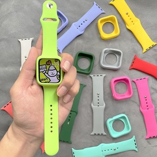 สายซิลิโคนสปอร์ตน่ารักพร้อมเคส สำหรับ Apple Watch Series 11 10 9 8 7 6 5 4 3 SE Ultra 2 3 ขนาด 38 40 41 42 44 45 46 49 มม. อุปกรณ์นาฬิกา