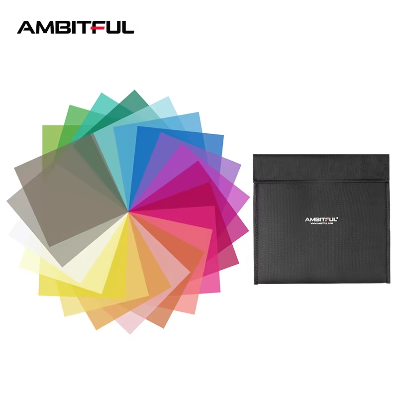 Ambitful 12 "x 12 "30x30 ซม.22 ชิ้นสีแก้ไขเจลชุดสีเจลกรองฟิล์ม + กระเป๋าถือสําหรับวิดีโอไฟ LED สตูดิโอแฟลช