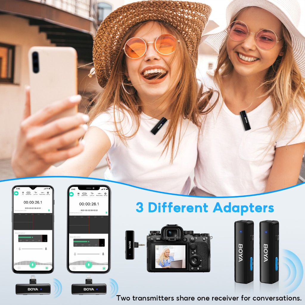 BOYALINK ไมค์ไร้สาย ไมค์ไลฟ์สดตัดเสียงรบกวน พร้อมกล่องชาร์จ สำหรับ สมาร์ทโฟน Asmr 3.5mm