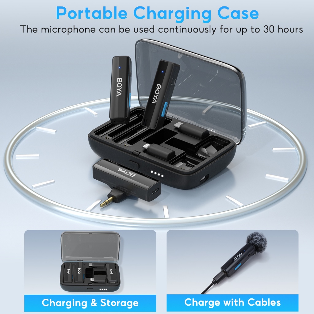 BOYALINK ไมค์ไร้สาย ไมค์ไลฟ์สดตัดเสียงรบกวน พร้อมกล่องชาร์จ สำหรับ สมาร์ทโฟน Asmr 3.5mm