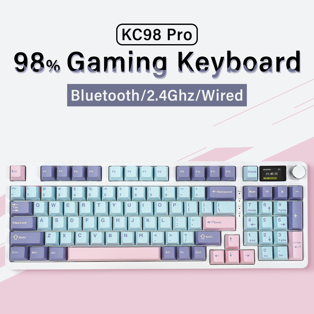 Mathew Tech KC98 Pro สามโหมดคีย์บอร์ด 98% รูปแบบ RGB คีย์บอร์ดไร้สาย BT/2.4G/USB-C, Hot Swappable,สม