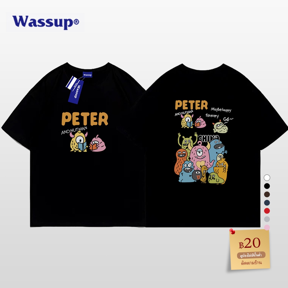 สินค้าใหม่ wassup เสื้อยืดผู้ชายสไตล์อเมริกัน,ลายการ์ตูนแขนสั้นสำหรับผู้ชายและผู้หญิง,ใส่สบายและเท่