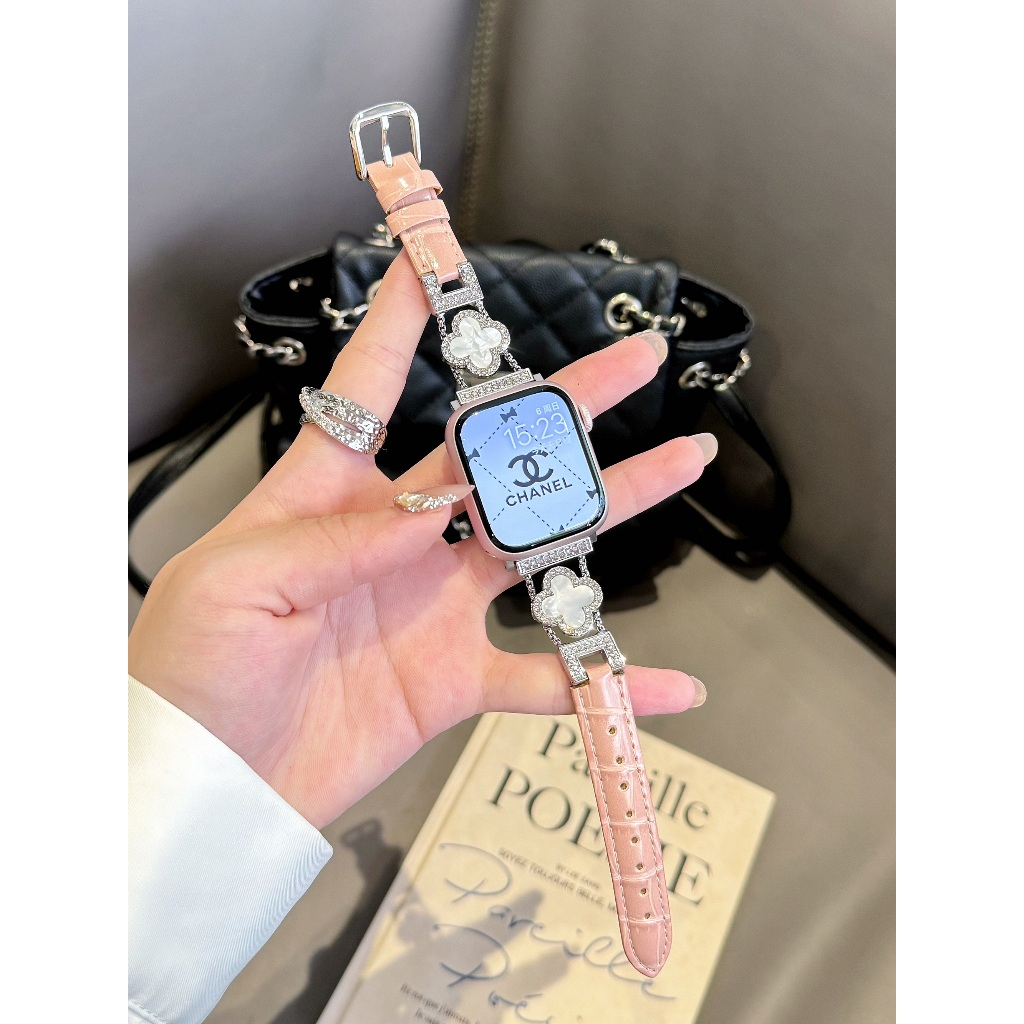 สายหนังสําหรับ แอปเปิล ดู วงดนตรี 45 มม.41 มม.40 มม.44 มม.42 มม.38 มม.อัลตร้า 2 49 มม.โคลเวอร์สร้อยข้อมือสายนาฬิกาข้อมือสําหรับ ฉันดู ชุด iWatch 10 8 7 กับ 6 9