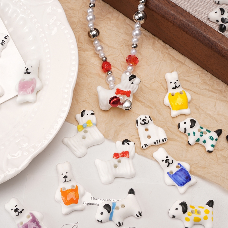 1pc หลากหลายรูปร่างเซรามิคปุ่มน่ารักการ์ตูนสัตว์ Spotted Puppy Piggyback กระต่ายปุ่มสําหรับ DIY สติกเกอร์เด็กเย็บ Jewlery อุปกรณ์เสริม