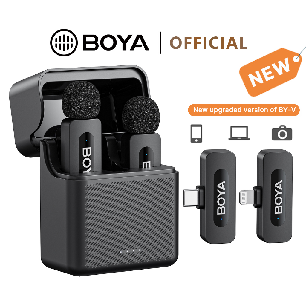 （ใหม่）BOYA BY-V3 Comboไมค์ไร้สาย ไมค์ตัดเสียงรบกวน ไมค์ไลฟ์สด พร้อมกล่องชาร์จ สำหรับ สมาร์ทโฟน USB-C