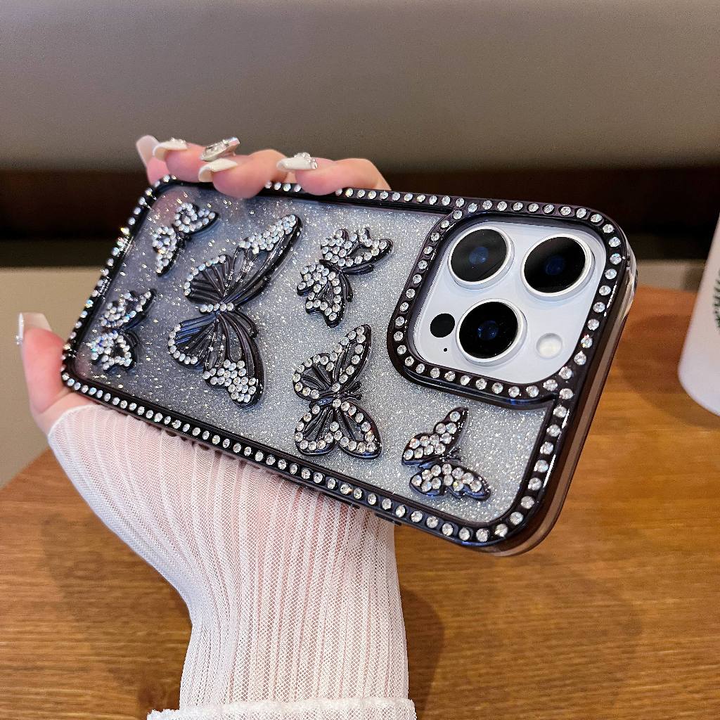 เพชรผีเสื้อโปร่งใสglitterสําหรับiphone 16 15 14 13 12 11 Pro Max 16Pro PLUSซิลิโคนอ่อนนุ่มกันกระแทกปกหลัง