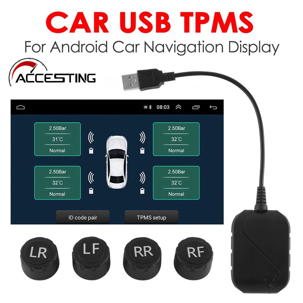 รถความดันยางนาฬิกาปลุกระบบ USB TPMS สําหรับ Android รถวิทยุ USB 3.0 อัตโนมัติยาง Tyre ระบบตรวจสอบความดัน