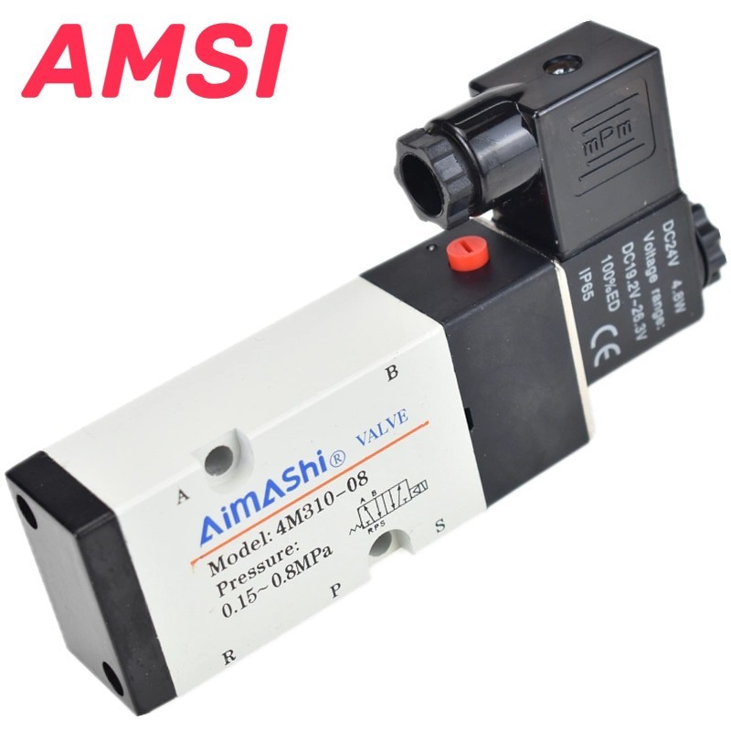 Amsi 4M210-08 โซลินอยด์วาล์ว 4M310-08 4M310-10 4M410-15 วาล์วระบายอากาศ 2 ตำแหน่ง 5 220V 24V