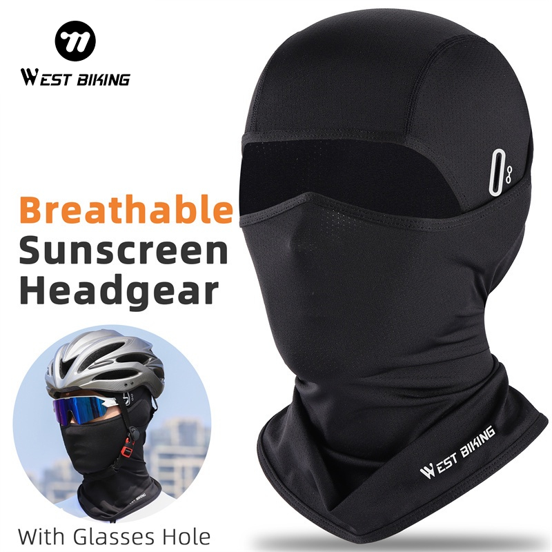 WEST BIKING หน้ากากบาลาคลาวาป้องกันรังสีอัลตราไวโอเลตระบายอากาศพร้อมรูสำหรับแว่นตา หน้ากากผ้าไหมน้ำแข็ง หน้ากากแห้งเร็ว