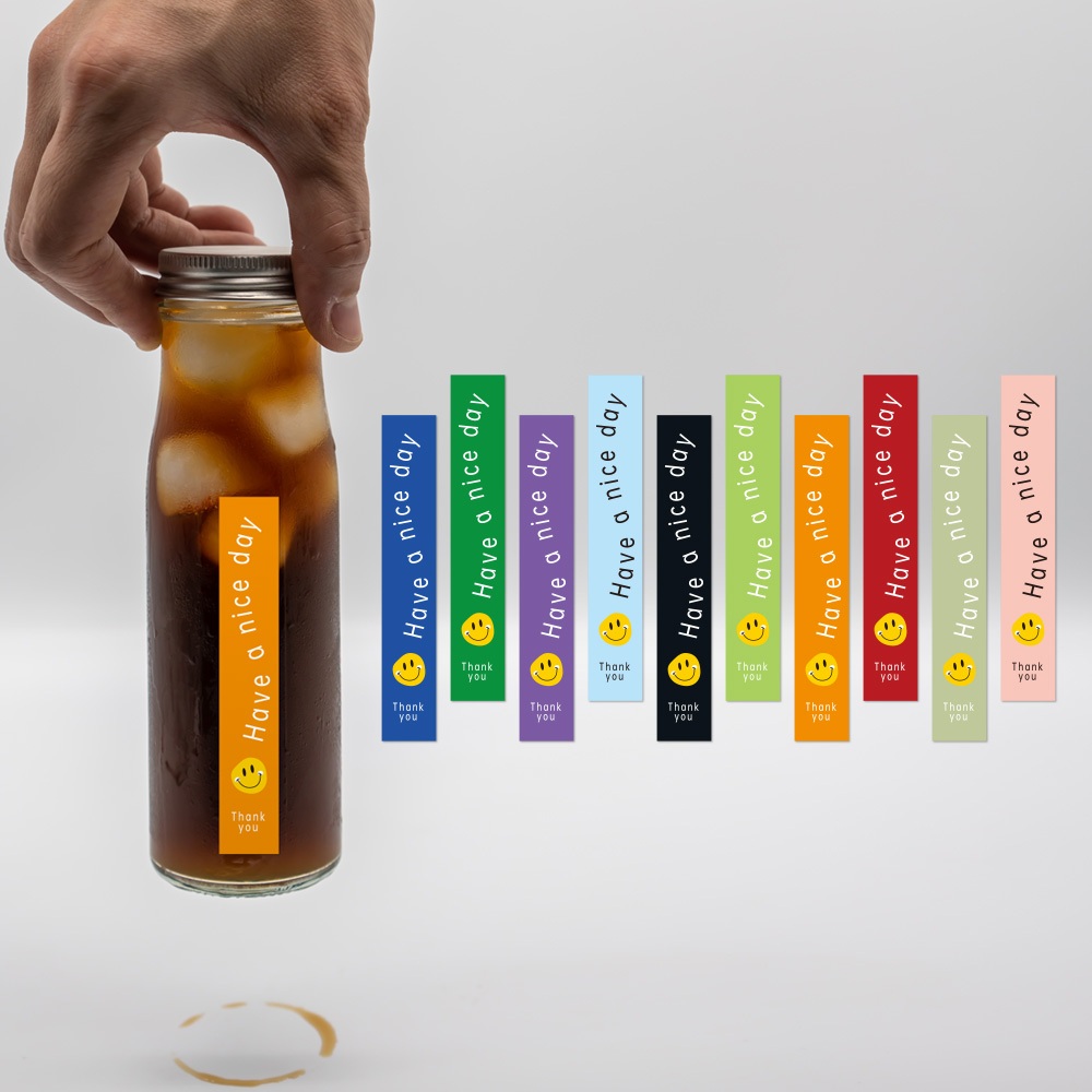 100 ชิ้น/แพ็ค สีสันหน้ายิ้ม "มีวันดี" สติ๊กเกอร์ชานมกาแฟ ป้ายปิดผนึกสี่เหลี่ยม สติ๊กเกอร์ขอบคุณ