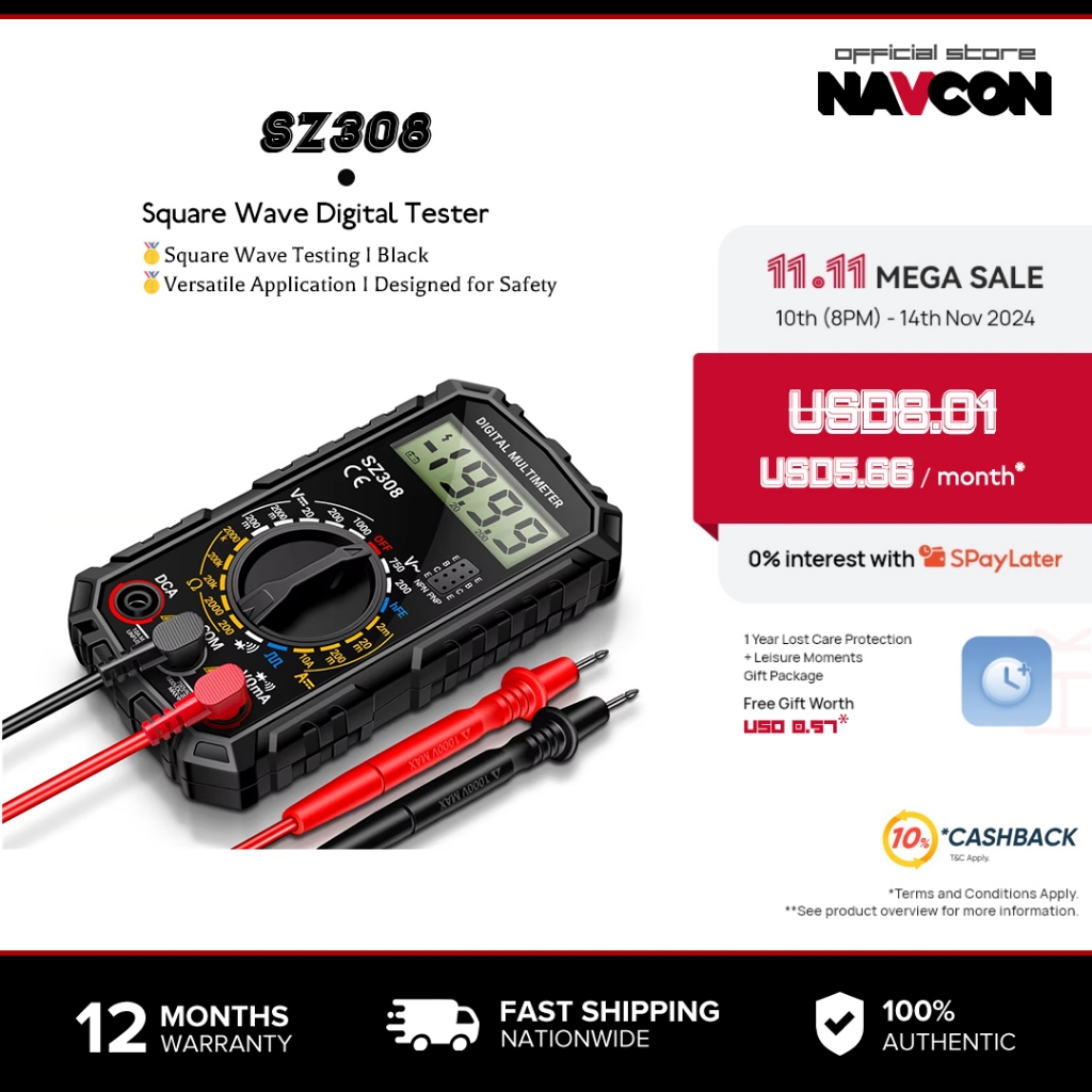 Navcon SZ308 มัลติมิเตอร์แบบดิจิตอลอัจฉริยะ