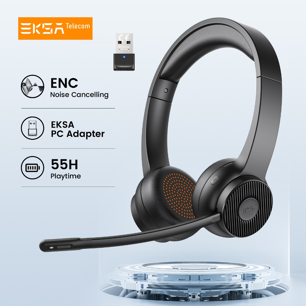 Eksa - H16 ชุดหูฟังบลูทูธ 5.2, หูฟังไร ้ สายพีซี, AI ENC Mic, 35H เวลาพูดคุยพร ้ อม USB Dongle สําหรับ Office/Call Center