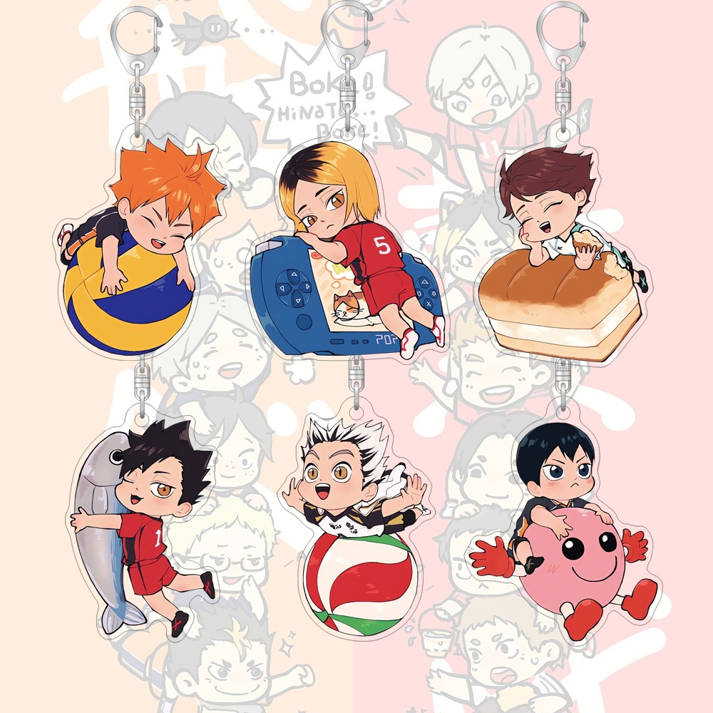 พวงกุญแจอะคริลิค Haikyu รุ่น Q การ์ตูนน่ารักกระเป๋าตกแต่งกระเป๋านักเรียนจี้ขนาดเล็กของขวัญ Key แหวน