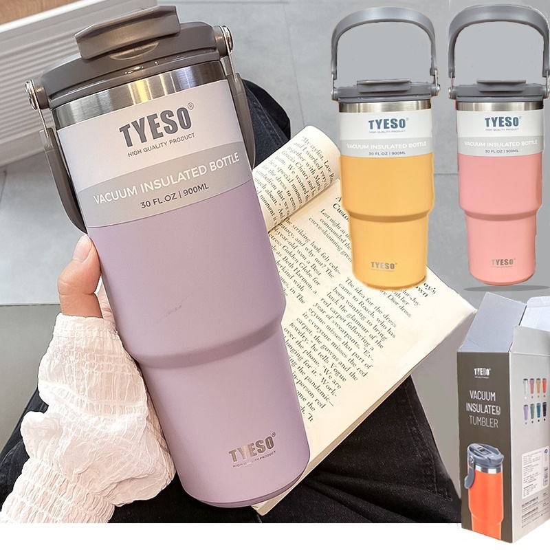 ราคาพิเศษกำหนด 1050ML TYESO แก้วเก็บความเย็น รุ่นมีหูหิ้วมีหลอด เก็บอุณหภูมิร้อน-เย็น