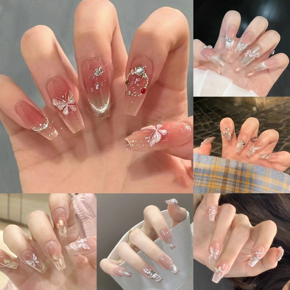 [ใหม่ การมาถึง] ชุดเล็บปลอม 10 ชิ้น ลายแฟชั่นอินเทรนด์ พร้อมกาวเสริมประเภทต่างๆ