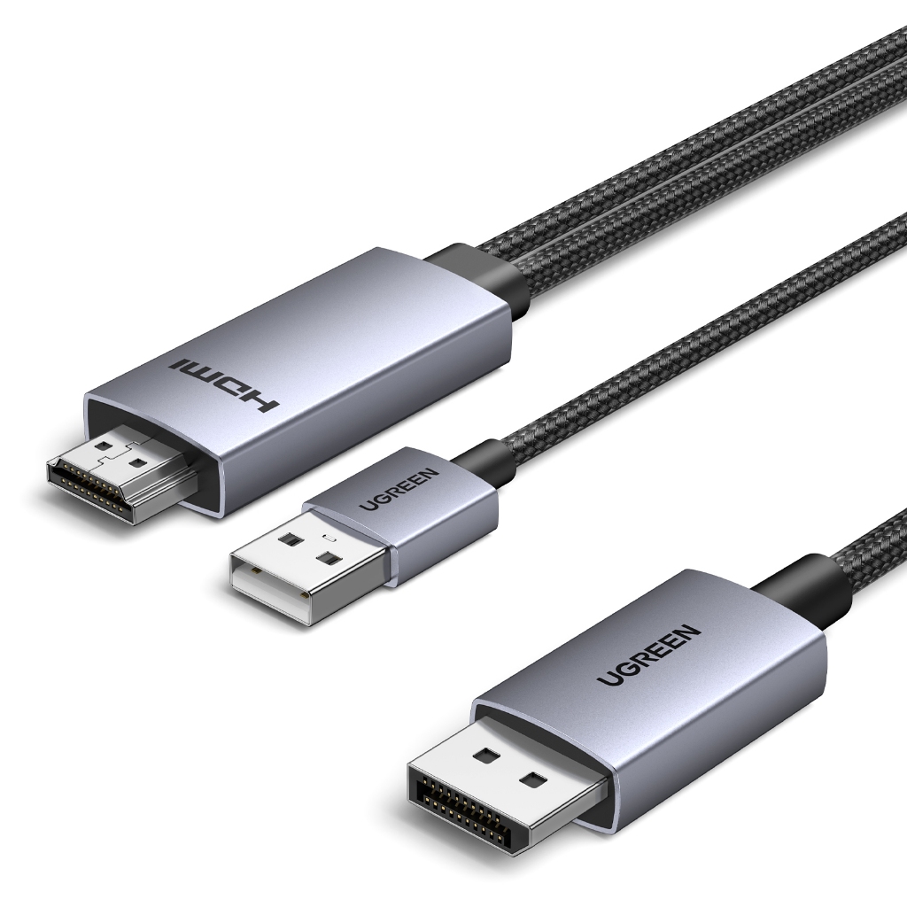 Ugreen สาย HDMI to DisplayPort 2m 4K@60Hz 1440P@144/120Hz 1080P@240Hz HDMI to DP Adapter HDR FreeSync G-Sync Dolby Atmos HDCP 2.3 ใช้งานร่วมกับ PS5/4 Series X/S Switch Lap