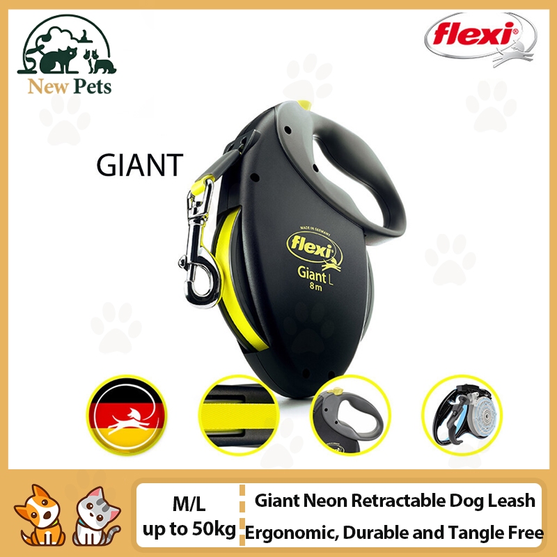 Flexi Giant Neon สายจูงสุนัขแบบยืดหดได้ (เทป), Ergonomic, ทนทานและ Tangle ฟรีสายจูงสําหรับเดินสัตว์เลี้ยงสําหรับสุนัขถึง 50 กก.