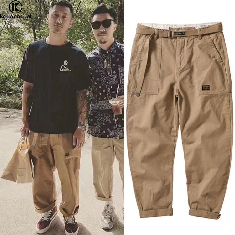 {เก็บสบายๆ} Shawn Yue Casual Overalls Men Summer Street Wear Pants Straight Khaki Cloth Pants
