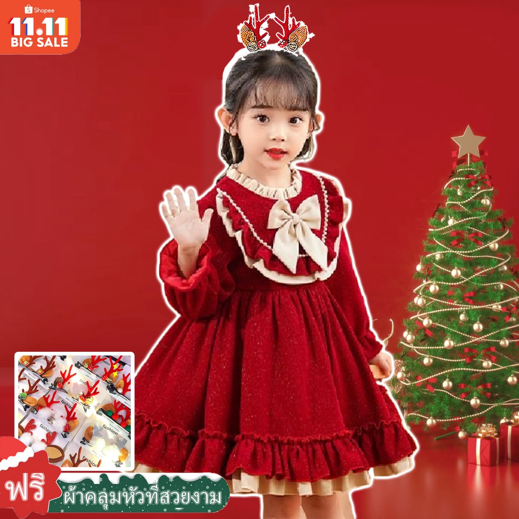 1-8ปีสาวชุดสีแดงชุดคริสต์มาสชุดฤดูหนาวชุดปีใหม่สาวกระโปรงบัลเล่ต์