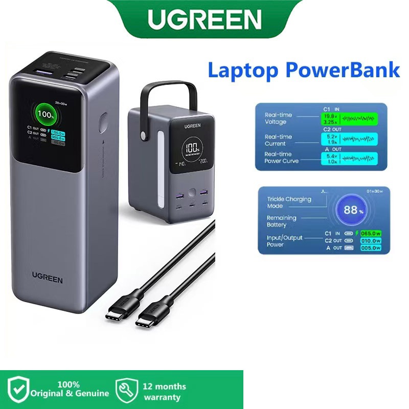 Ugreen 100W/130W/ 200W/300W 12000mAh / 20000mAh/25000mAh/ 48000mah Mobile Power Charging Bank Supper Quick Charging จอแสดงผลดิจิตอลแบบพกพาขนาดใหญ่ความจุ PowerBank