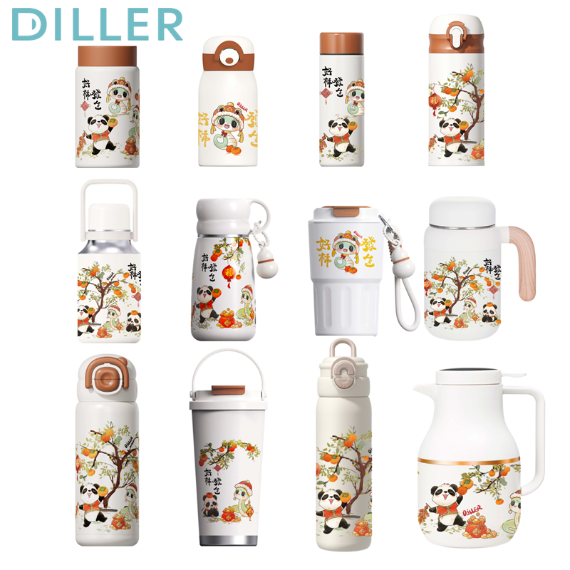 Diller แก้วน้ําฉนวนสูญญากาศเก็บความเย็นและร้อนอเนกประสงค์ Botol กระติกน้ําสองชั้นขวดน้ํากระติกน้ําร้อนชุดงูปี