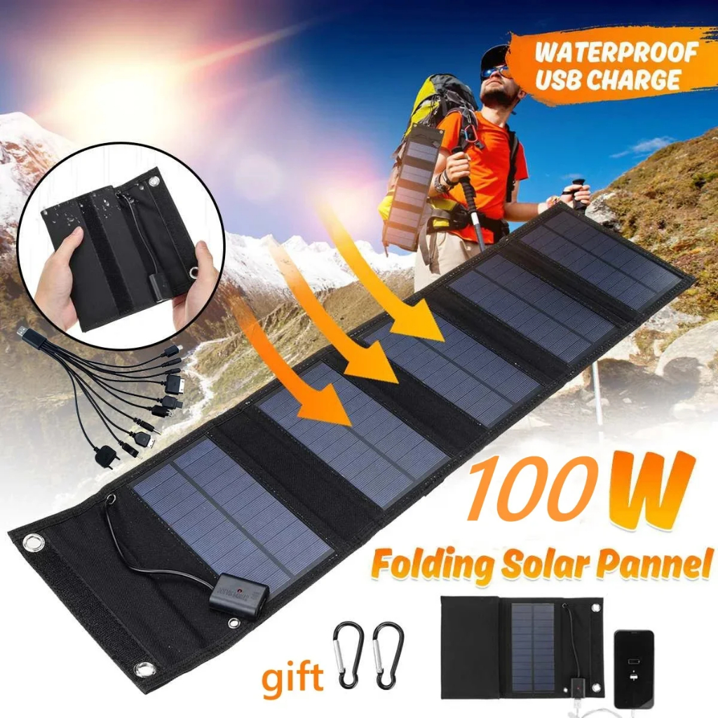 แผงโซลาร์เซลล์ 100W เครื่องชาร์จแบบพับได้ IP65 กันน้ํา USB เครื่องชาร์จพลังงานแสงอาทิตย์ ที่ชาร์จแบตเตอรี่โทรศัพท์แผงโซล่าพับได้