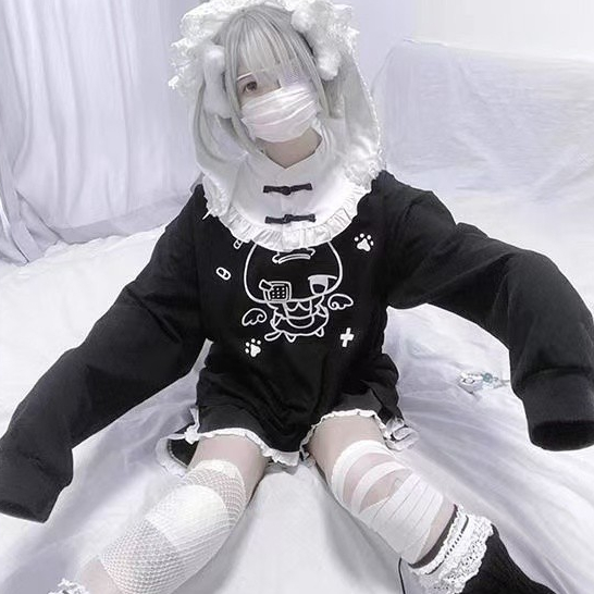ญี่ปุ่นน่ารักแมวเสื้อแขนยาวสาวรอบคอเสื้อสวมหัวแจ็คเก็ตวัฒนธรรมย่อย ย2เค