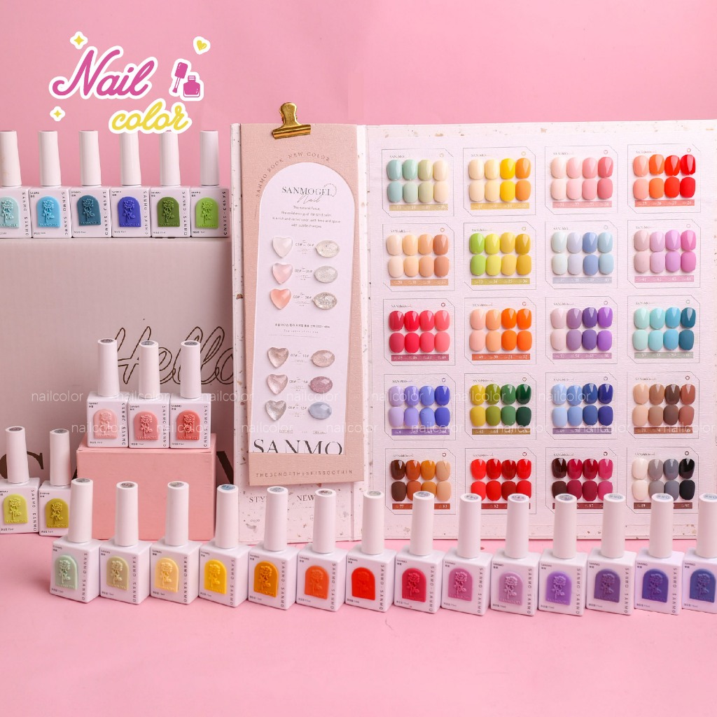 [สต็อก]sanmo92กาวน้ํามันเกราะปกเล็บ Macaron สีตลอดทั้งปี + การ์ดสีแถม +1base+1top