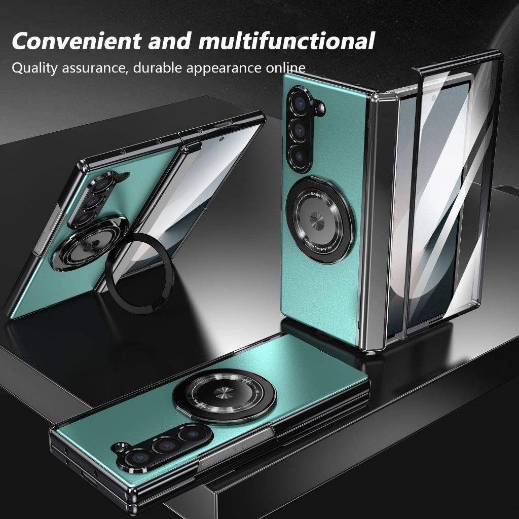 SAMSUNG เคสบานพับแม่เหล็กสําหรับ ซัมซุง กาแลคซี Z พับ 4 5 พับ 6 หน้าจอแก้วรวมทุกอย่างวงเล็บพับฝาครอบป้องกัน