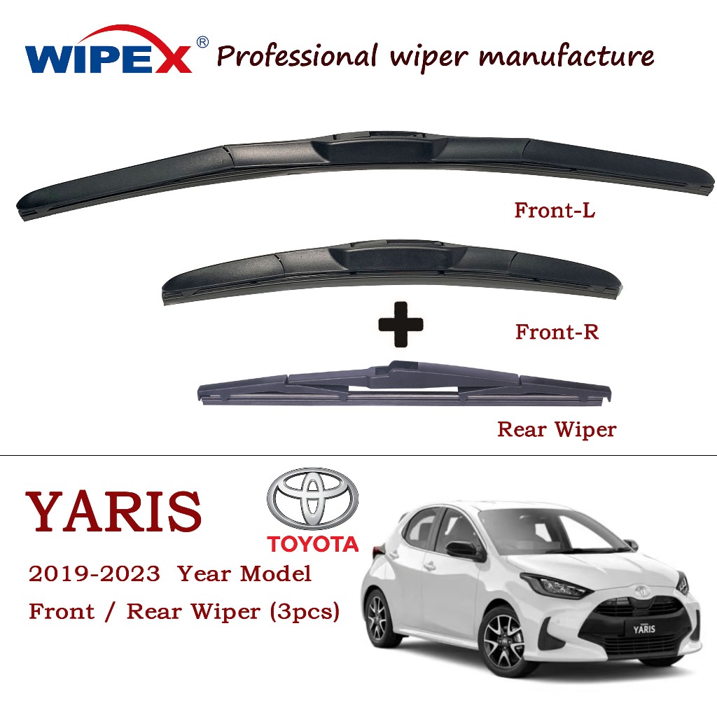 (ด้านหน้า+หลัง 3 ชิ้น) ชุดใบปัดน้ําฝน Toyota Yaris สําหรับปี 2019 ถึง 2023 รุ่น Yariz Hatchback Car Window Wipers Bundle (แบบไฮบริด ด้านหน้า+หลังเดิม) จาก wipex ภรรยา