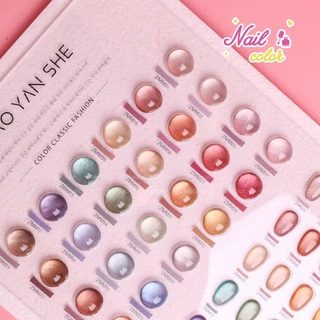 Jiao YAN SHE 24 สีลูกปัดแก้ว Cat Eye Silk Light Nails ยาทาเล็บชุดกาว (JYS) ฟรีการ์ดสี