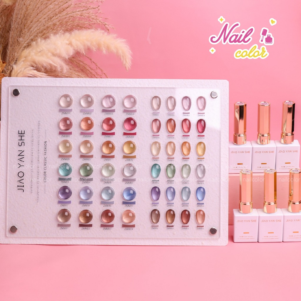 Jiao YAN SHE 24 สีลูกปัดแก้ว Cat Eye Silk Light Nails ยาทาเล็บชุดกาว (JYS) ฟรีการ์ดสี