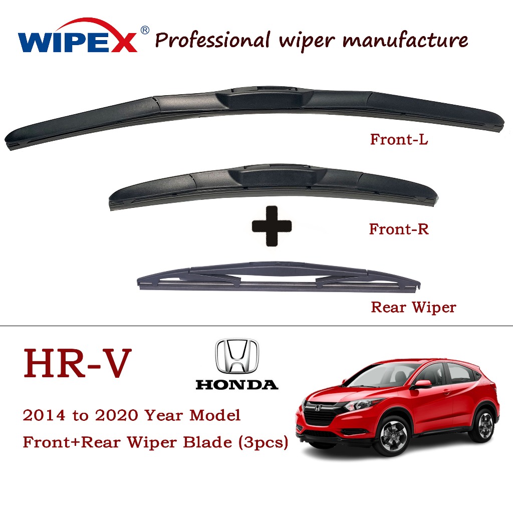 (ด้านหน้า + ด้านหลัง 3 ชิ้น) ชุดใบปัดน้ําฝน Honda HRV สําหรับ 2014-2020 ปีรุ่น MK2 HR-V SUV รถหน้าต่าง Wipers Bundle (ประเภทไฮบริดด้านหน้า + ด้านหลังเดิม) จาก wipex ภรรยา