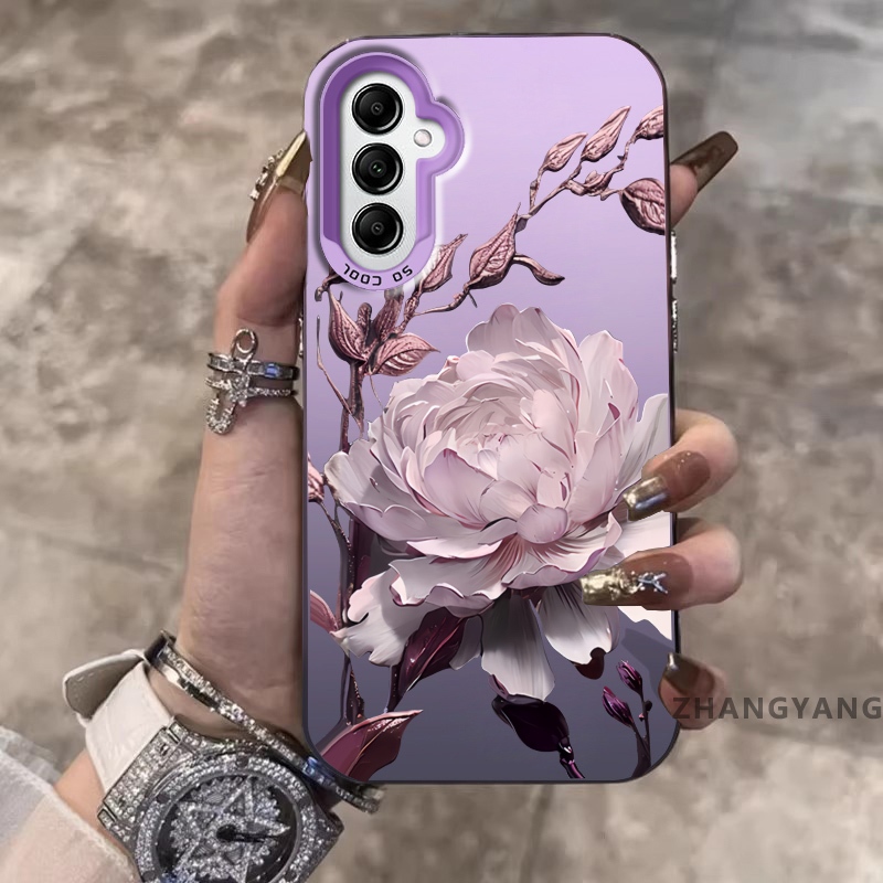 เคสสําหรับ Samsung A14 A15 5G ซิลิโคนวัสดุเคลือบเคสโทรศัพท์ป้องกันการตกรูปแบบดอกบัวความงามและเคสนิ่ม TPU ดีไซน์ใหม่