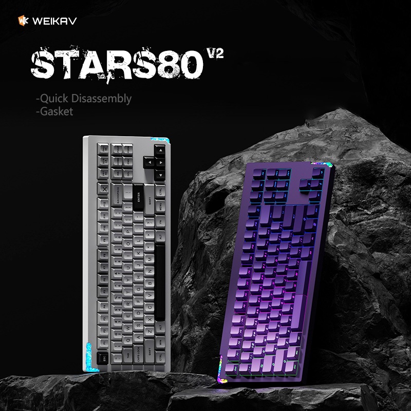 -LW- Weikav STARS80 V2 คีย์บอร์ดอลูมิเนียม Hot Swap คีย์บอร์ดไร้สาย Barebone การปรับแต่ง TKL คีย์บอร์ด GASKET โครงสร้าง Quick Release