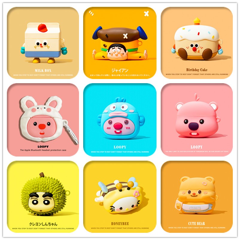 เคส Loopy น่ารักสําหรับ AirPods4(2024)1/2/3/Pro/Pro2 เคสซิลิโคนอ่อนนุ่มพร้อมคาราบิเนอร์